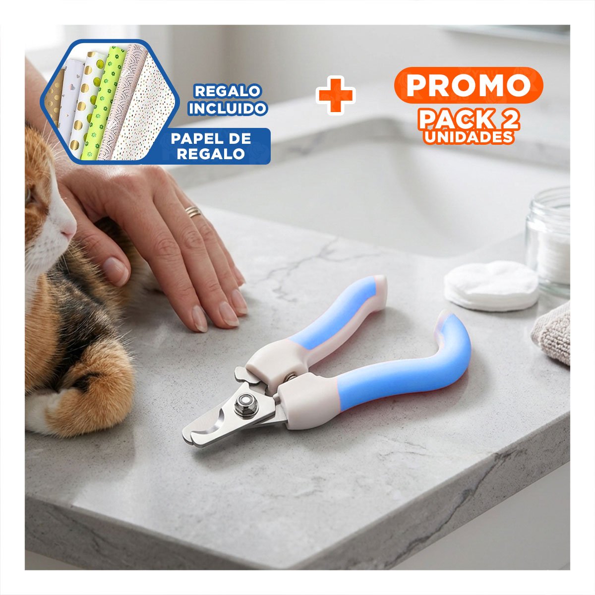PACK2 CORTA UÑAS PET AZUL CHICO DE TACTO SUAVE PARA SUS MANOS Y+PAPEL REGALO - 1