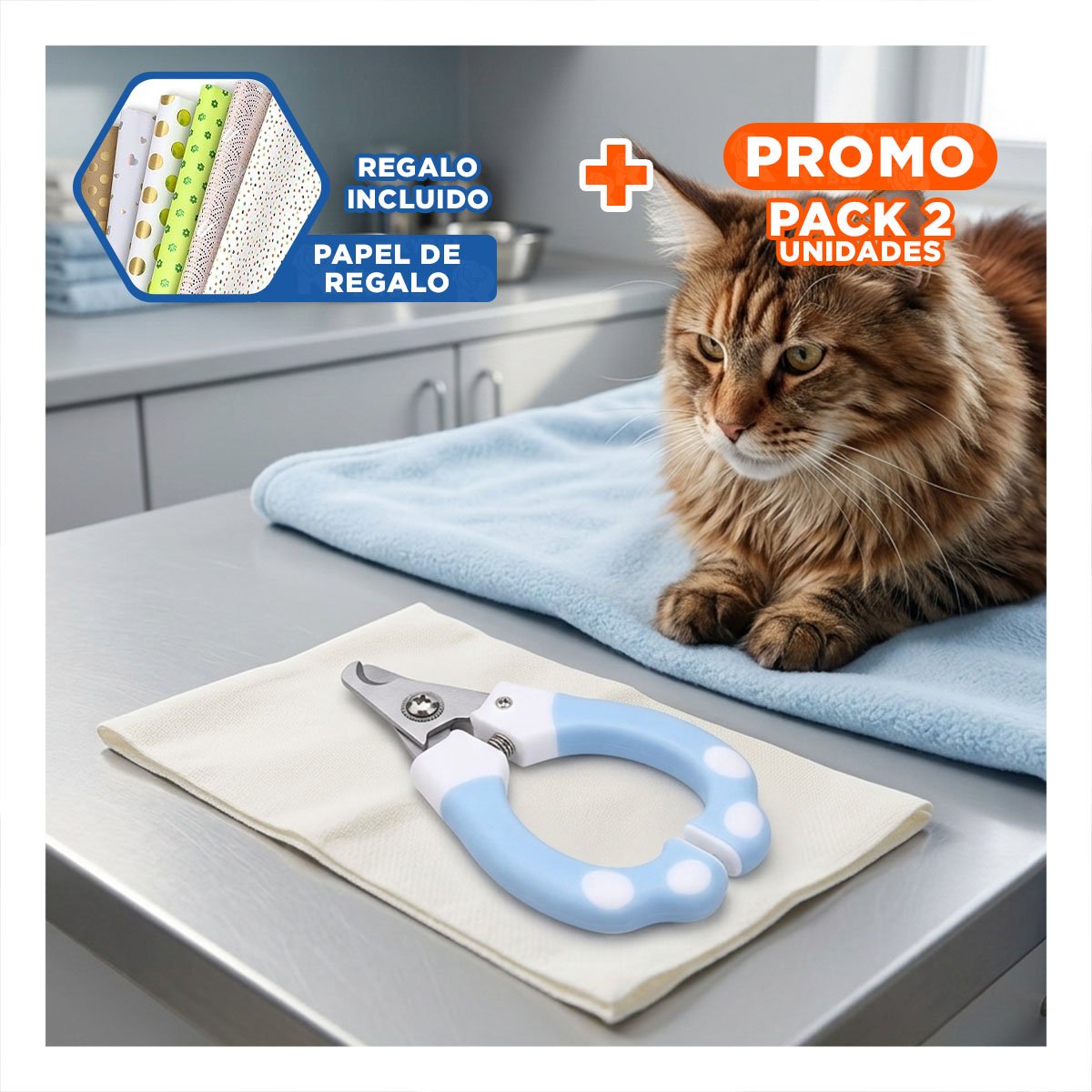 PACK2 CORTAUÑAS PET CON LIMA MANGO CURVO CON PUNTOS CELESTE CHICO UTIL Y+PAPEL REGALO - 1