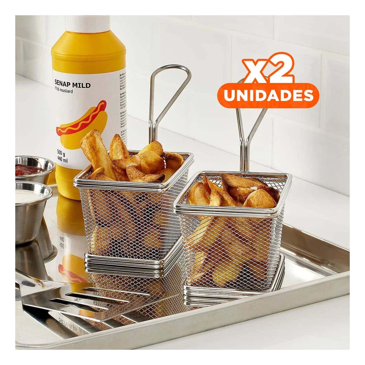 PACK2 RECIPIENTE COMPACTO PARA PAPAS FRITAS PLATEADO 10X8X7 CM HOGAR Y+REGALO STICKER - 1