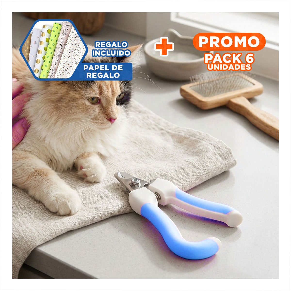 PACK6 HERRAMIENTA DE GROOMING CON TOPE AZUL CHICO PARA MAS SEGURIDAD Y+PAPEL REGALO - 1