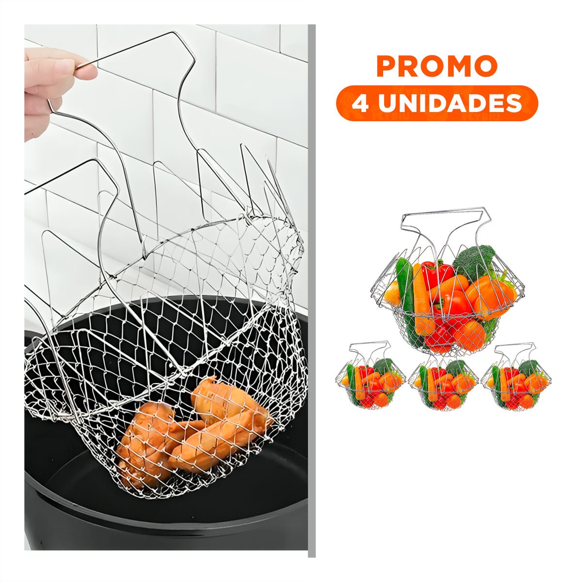 PACK4 ORGANIZADOR FREIR ACERO 23CM PLATEADO PARA COLAR Y SERVIR FACIL Y+REGALO STICKER - 1