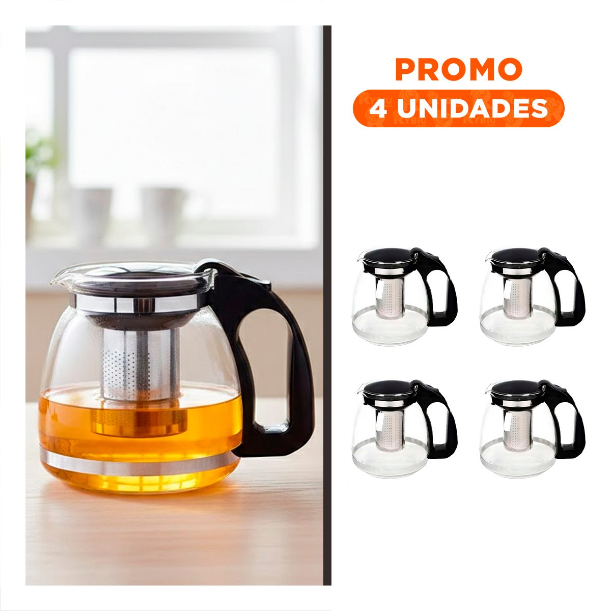 PACK4 INFUSOR DE VIDRIO CON FILTRO 2 LT PARA PREPARAR TE Y RELAX EN CASA Y+REGALO STICKER - 1