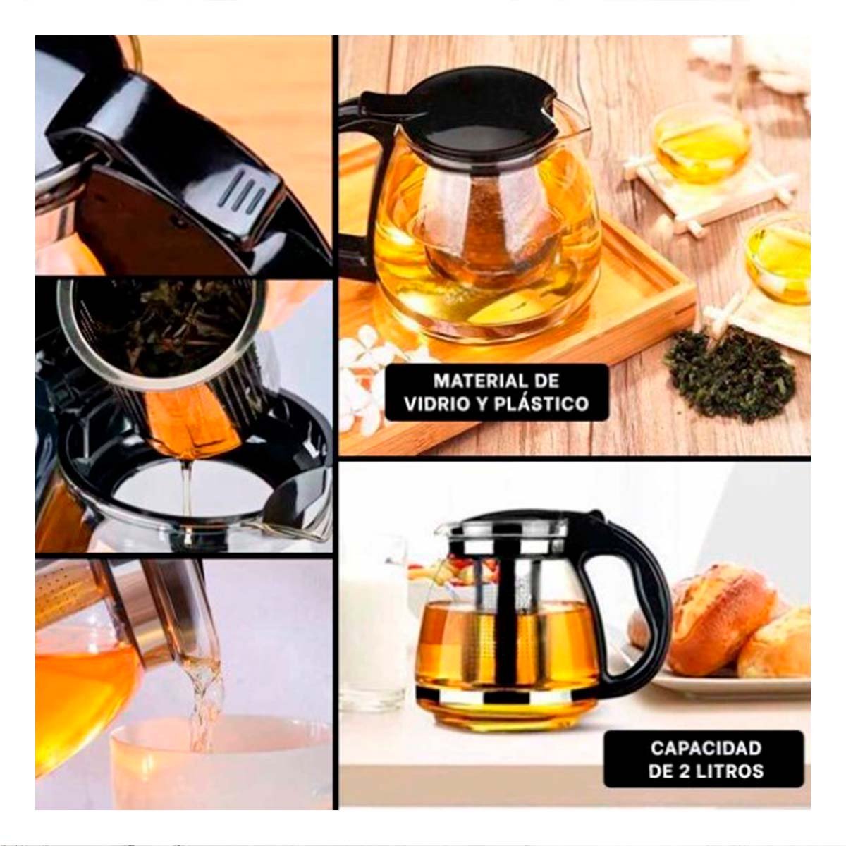 PACK4 INFUSOR DE VIDRIO CON FILTRO 2 LT PARA PREPARAR TE Y RELAX EN CASA Y+REGALO STICKER - 2