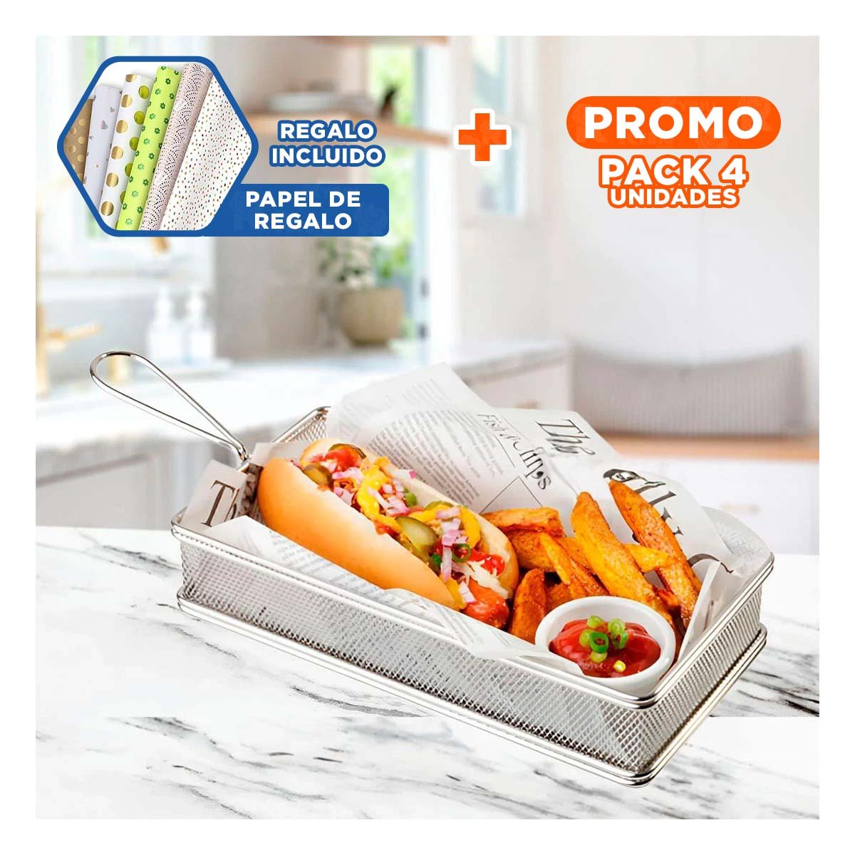 PACK4 RECIPIENTE DE COCINA PARA FRITURAS PLATEADO 25,5X13X4,5 CM PRACTICO Y+PAPEL REGALO - 1