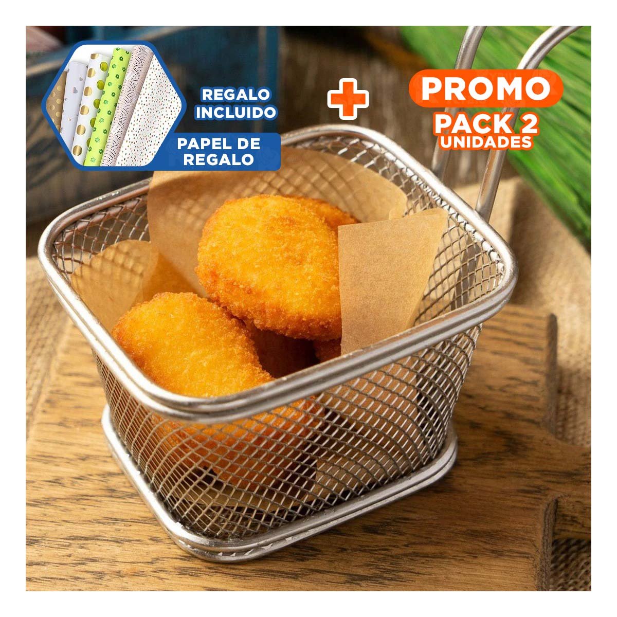 PACK2 RECIPIENTE METALICO PARA FRITURAS PLATEADO 13X8X8 CM COCINA Y+PAPEL REGALO - 1