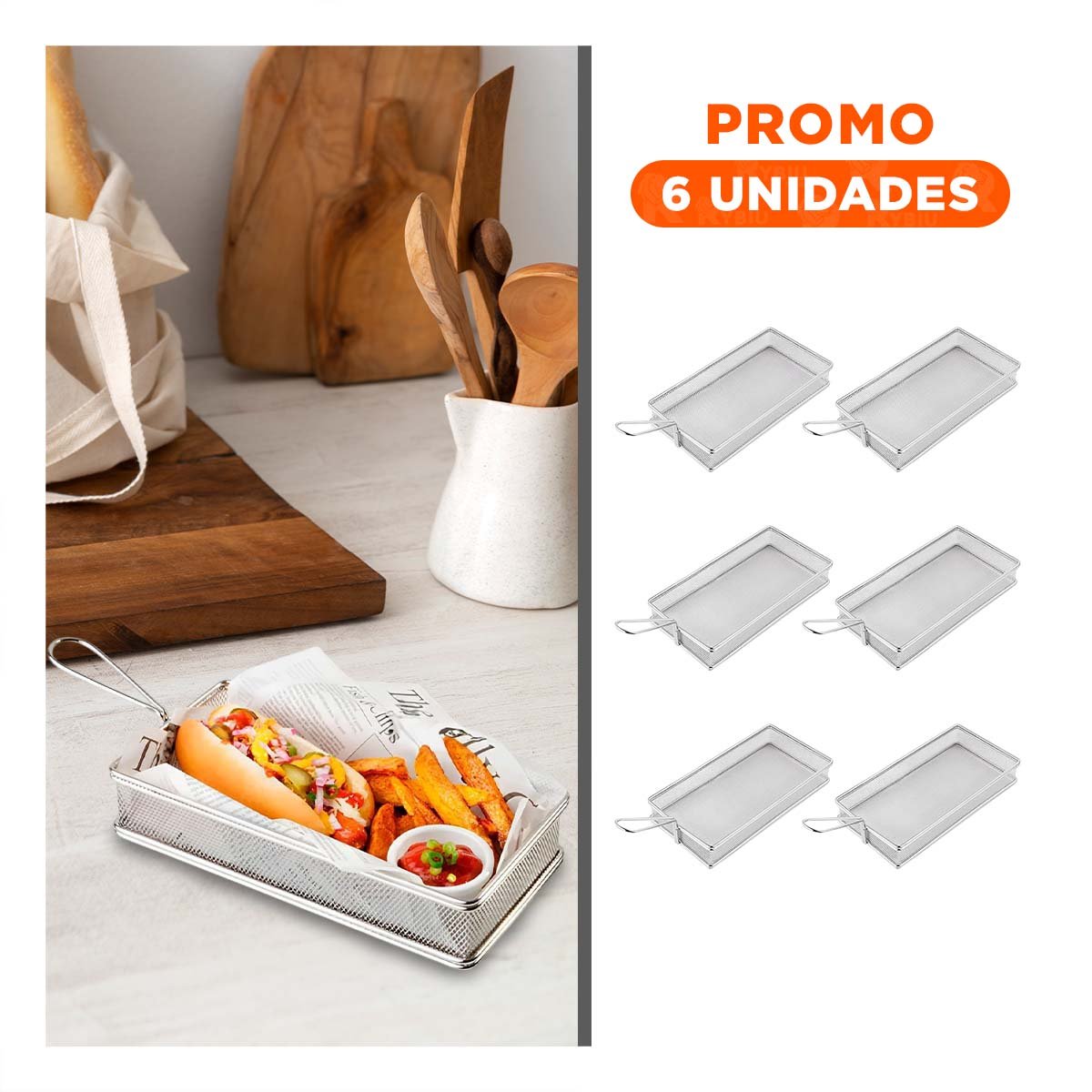PACK6 CONTENEDOR METALICO PARA FRITURAS PLATEADO 25,5X13X4,5 CM COCINA - 1