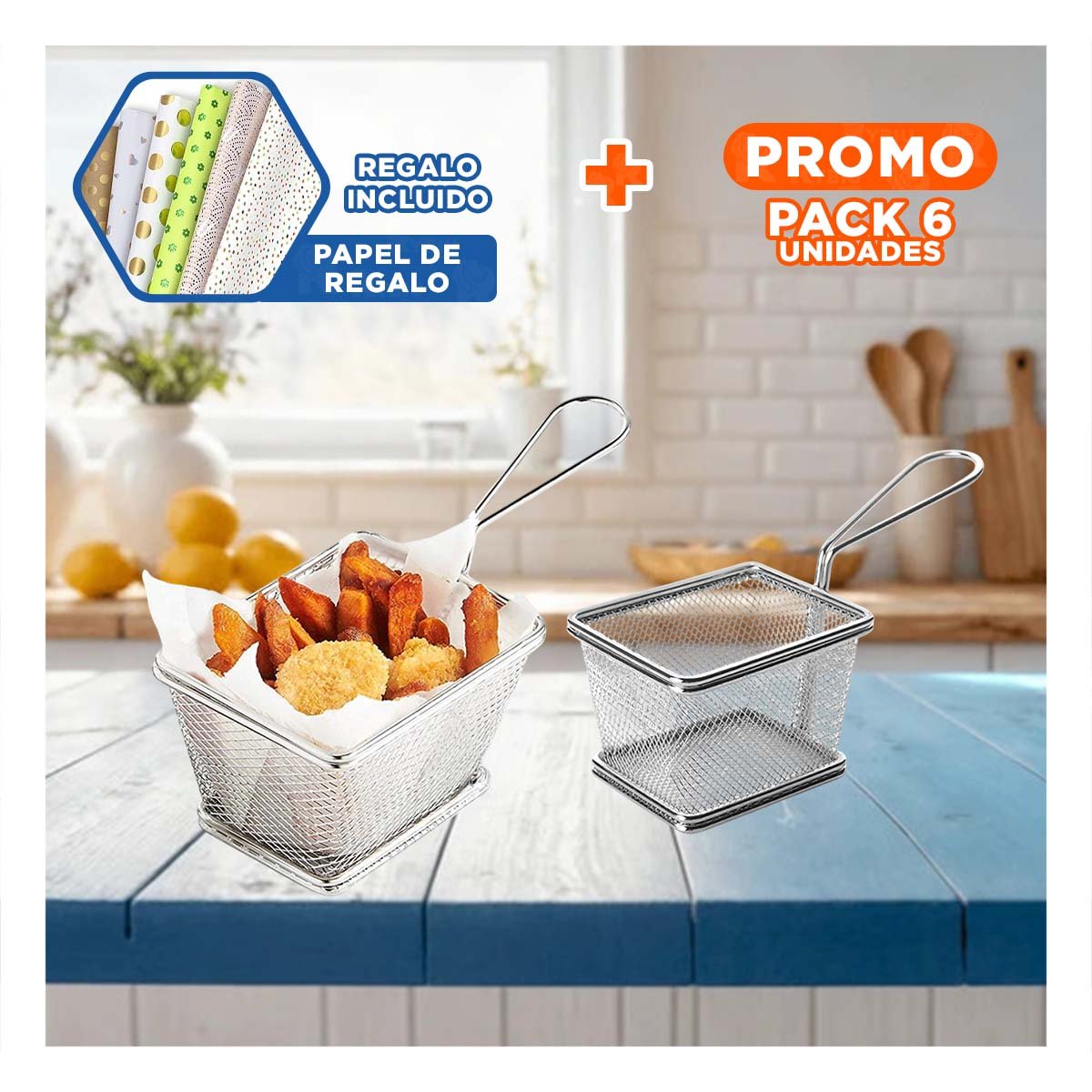 PACK6 CONTENEDOR COMPACTO PARA PAPAS FRITAS PLATEADO 10X8X7 CM HOGAR Y+PAPEL REGALO - 1