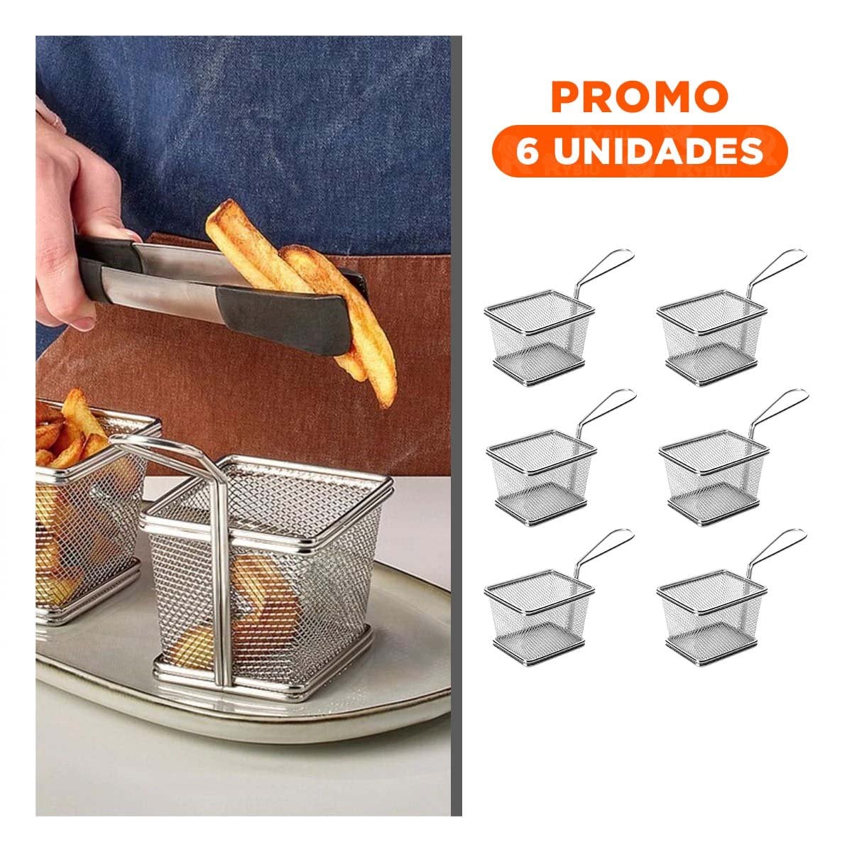 PACK6 CONTENEDOR METALICO PARA FRITURAS PLATEADO 10X8X7 CM COCINA - 1