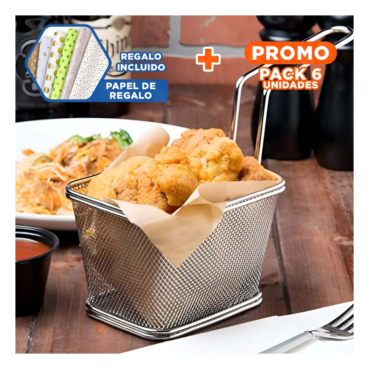 PACK6 CONTENEDOR COMPACTO PARA PAPAS FRITAS PLATEADO 13X8X8 CM HOGAR Y+PAPEL REGALO - 1