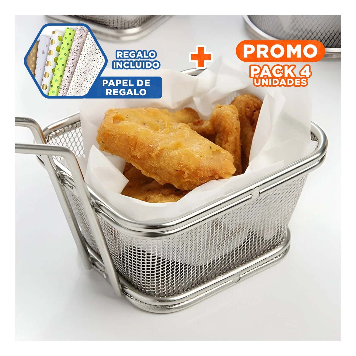 PACK4 RECIPIENTE DE COCINA PARA FRITURAS PLATEADO 13X8X8 CM PRACTICO Y+PAPEL REGALO - 1