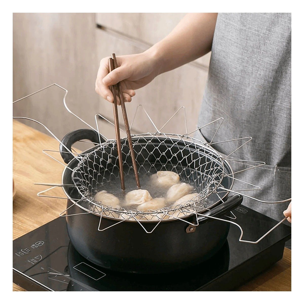 PACK2 PORTA FREIR ACERO 23CM PLATEADO PARA COLAR ALIMENTOS RESISTENTE Y+REGALO STICKER - 3