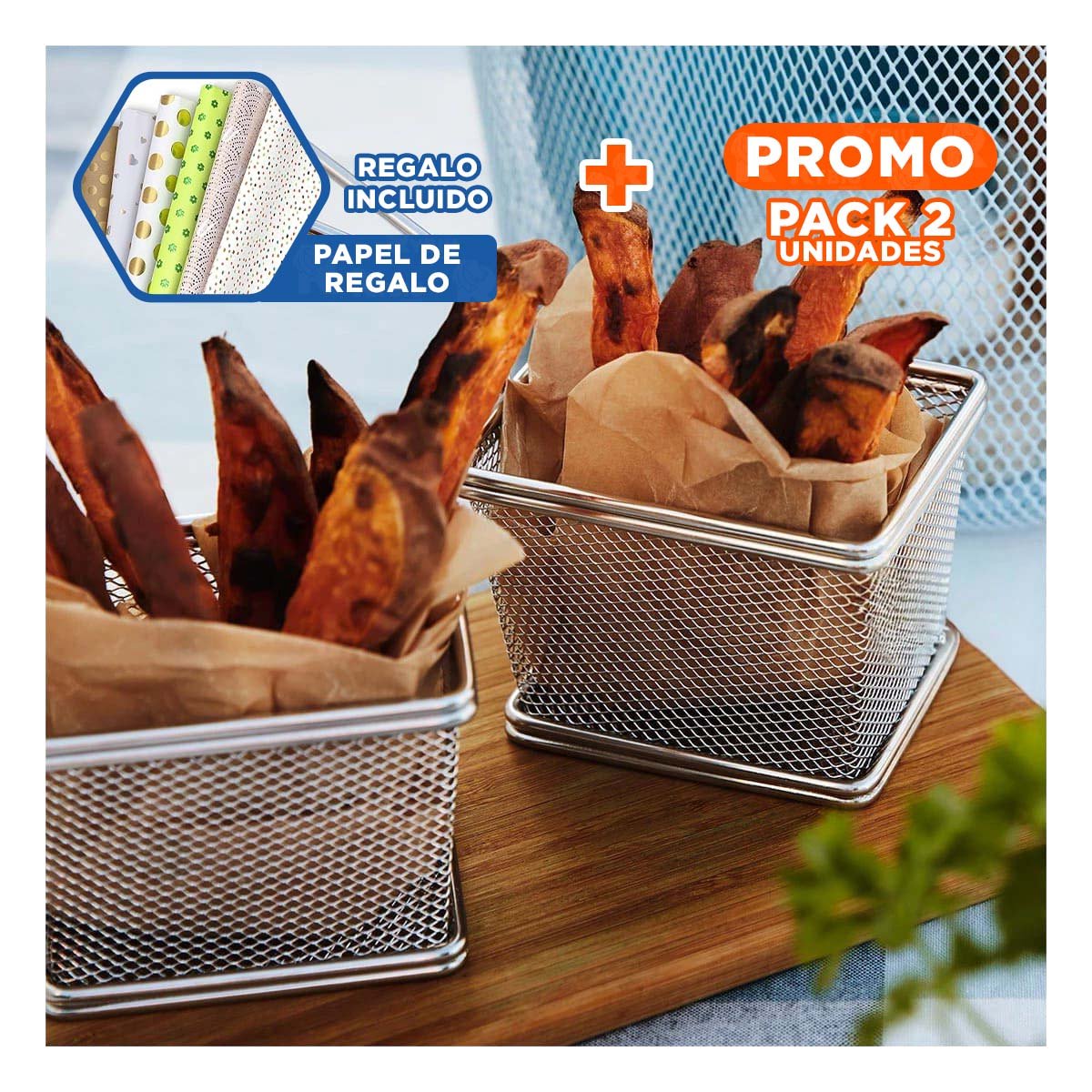 PACK2 RECIPIENTE METALICO PARA FRITURAS PLATEADO 10X8X7 CM COCINA Y+PAPEL REGALO - 1