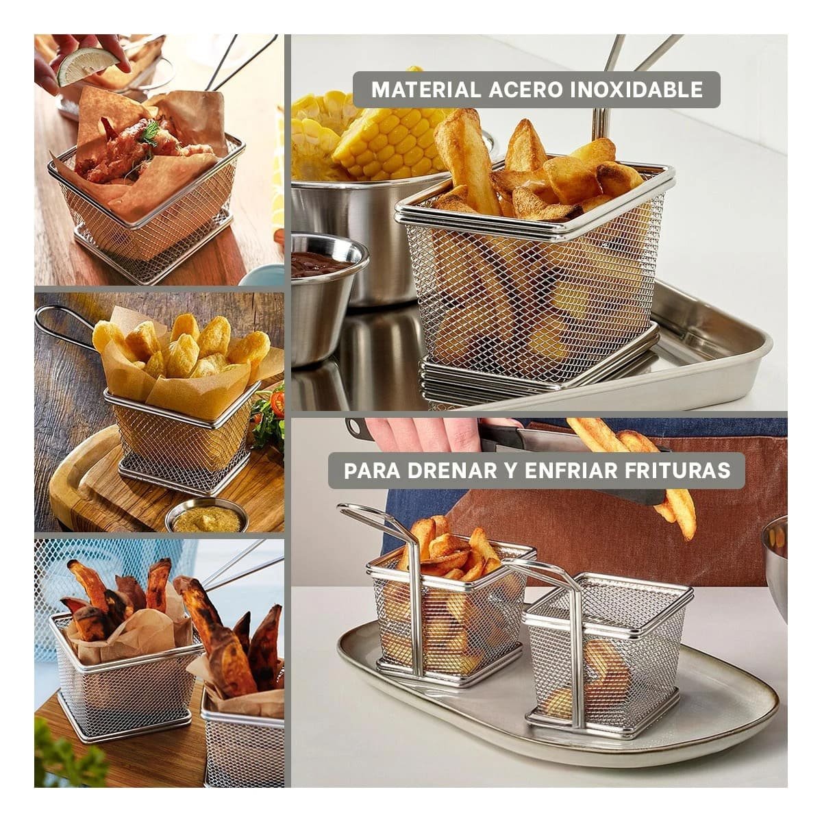 PACK2 RECIPIENTE METALICO PARA FRITURAS PLATEADO 10X8X7 CM COCINA Y+PAPEL REGALO - 3