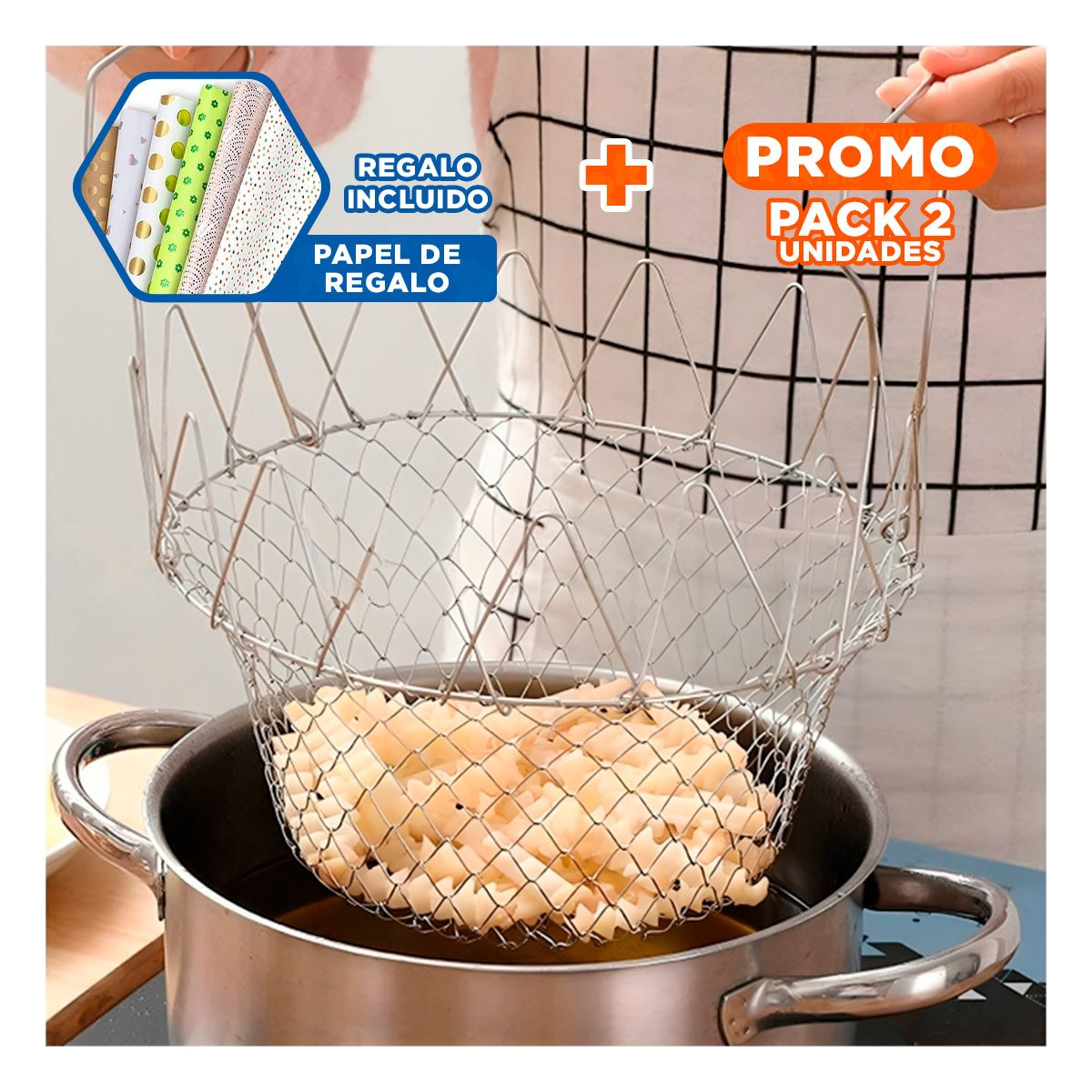 PACK2 FILTRO FREIR ACERO 23CM PLATEADO PARA COCINA Y HOGAR DURABLE Y+PAPEL REGALO - 1