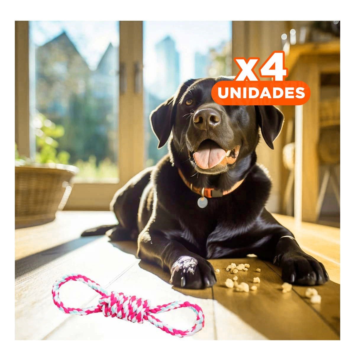 PACK4 JUGUETE DE SOGA DE 4 NUDOS ROSADO PARA LA ALEGRIA DE SUS HIJOS - 1