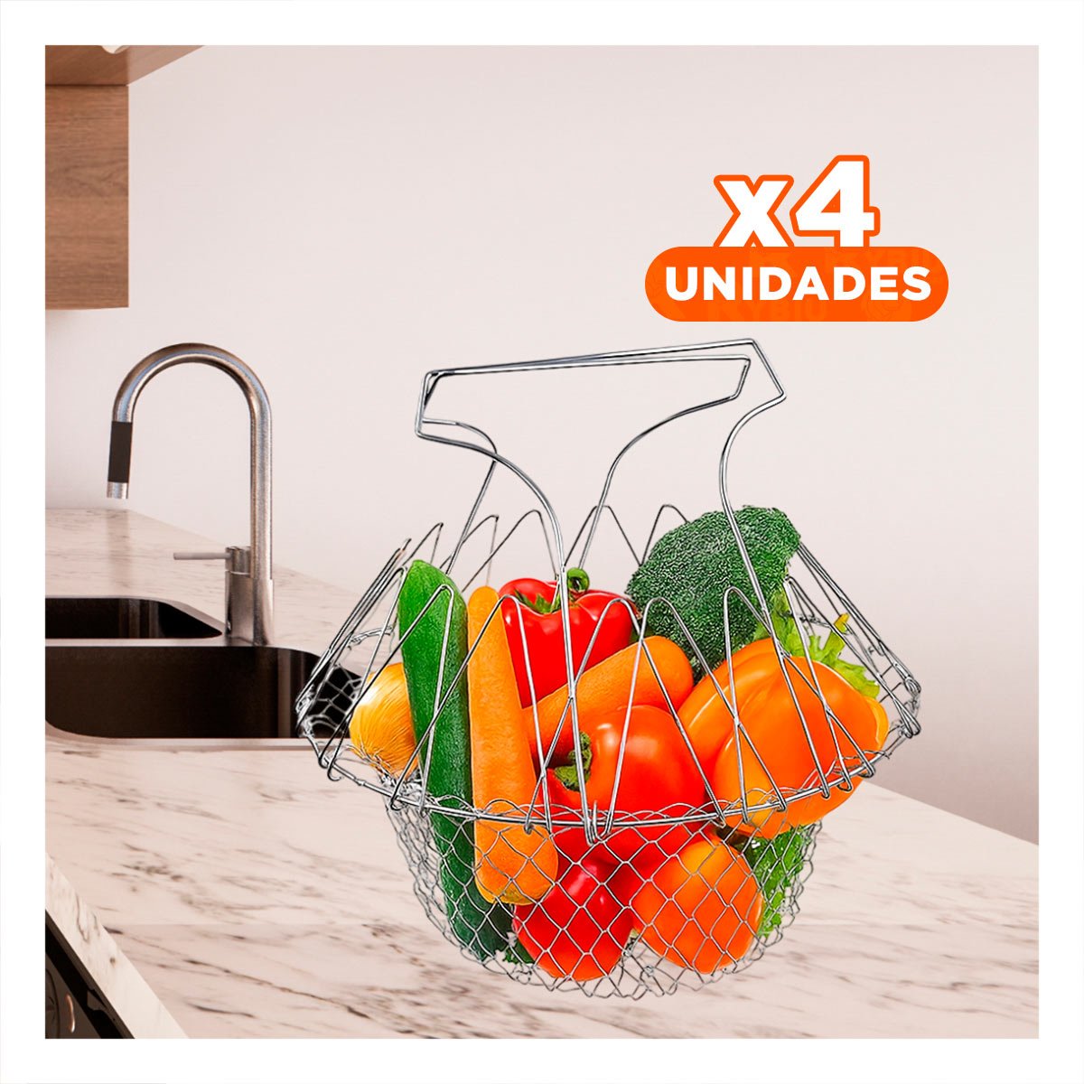 PACK4 CONTENEDOR FREIR ACERO 23CM PLATEADO PARA COCINA Y COLAR FACIL - 1
