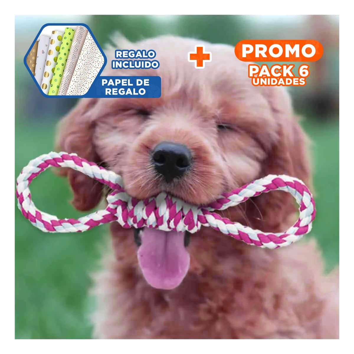 PACK6 CUERDA SOGA 4 NUDOS PET ROSADO DE CONSISTENCIA MUY SUAVE Y+PAPEL REGALO - 1