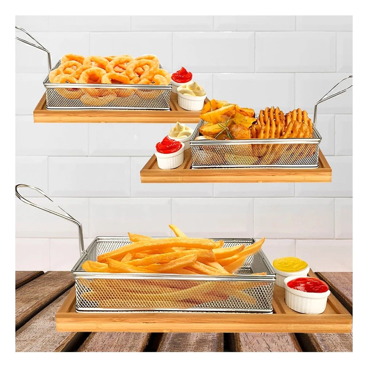 PACK2 RECIPIENTE METALICO PARA FRITURAS PLATEADO 25,5X13X7 CM COCINA Y+PAPEL REGALO - 2