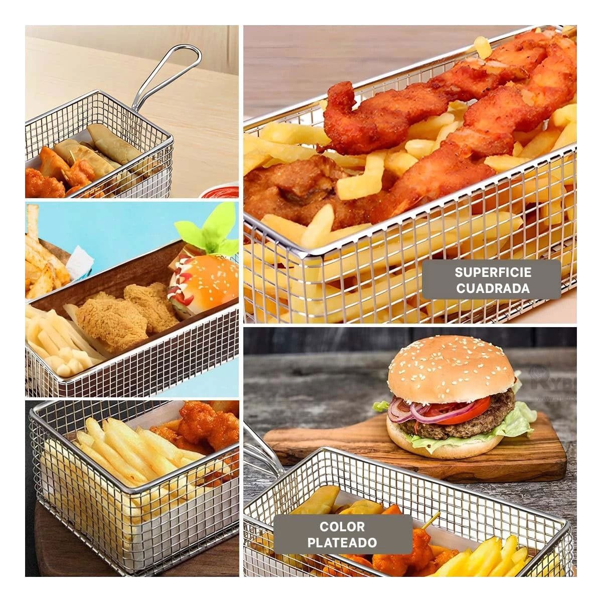 PACK2 RECIPIENTE METALICO PARA FRITURAS PLATEADO 25,5X13X7 CM COCINA Y+PAPEL REGALO - 3