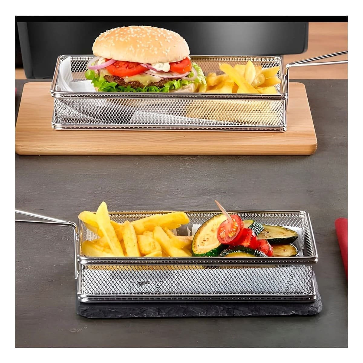 PACK2 RECIPIENTE METALICO PARA FRITURAS PLATEADO 25,5X13X7 CM COCINA Y+PAPEL REGALO - 5