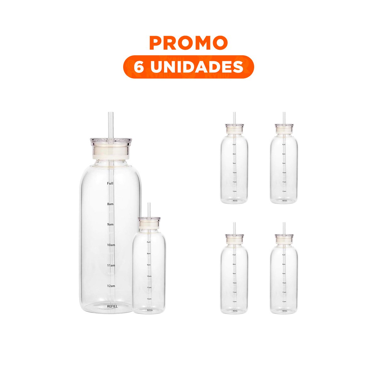 PACK6 BOTELLON DE VIDRIO 750ML TRANSPARENTE PARA USO DIARIO Y TRANSPORTE - 1