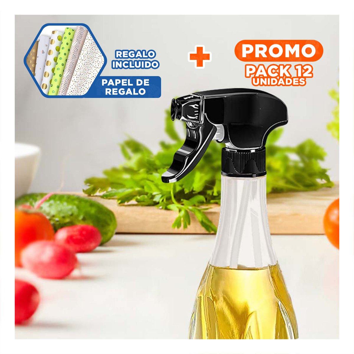 PACK12 ATOMIZADOR DE ACEITE SPRAY 240ML NEGRO PRACTICO Y COMODO MEZCLAR RECETAS Y+PAPEL REGALO - 1