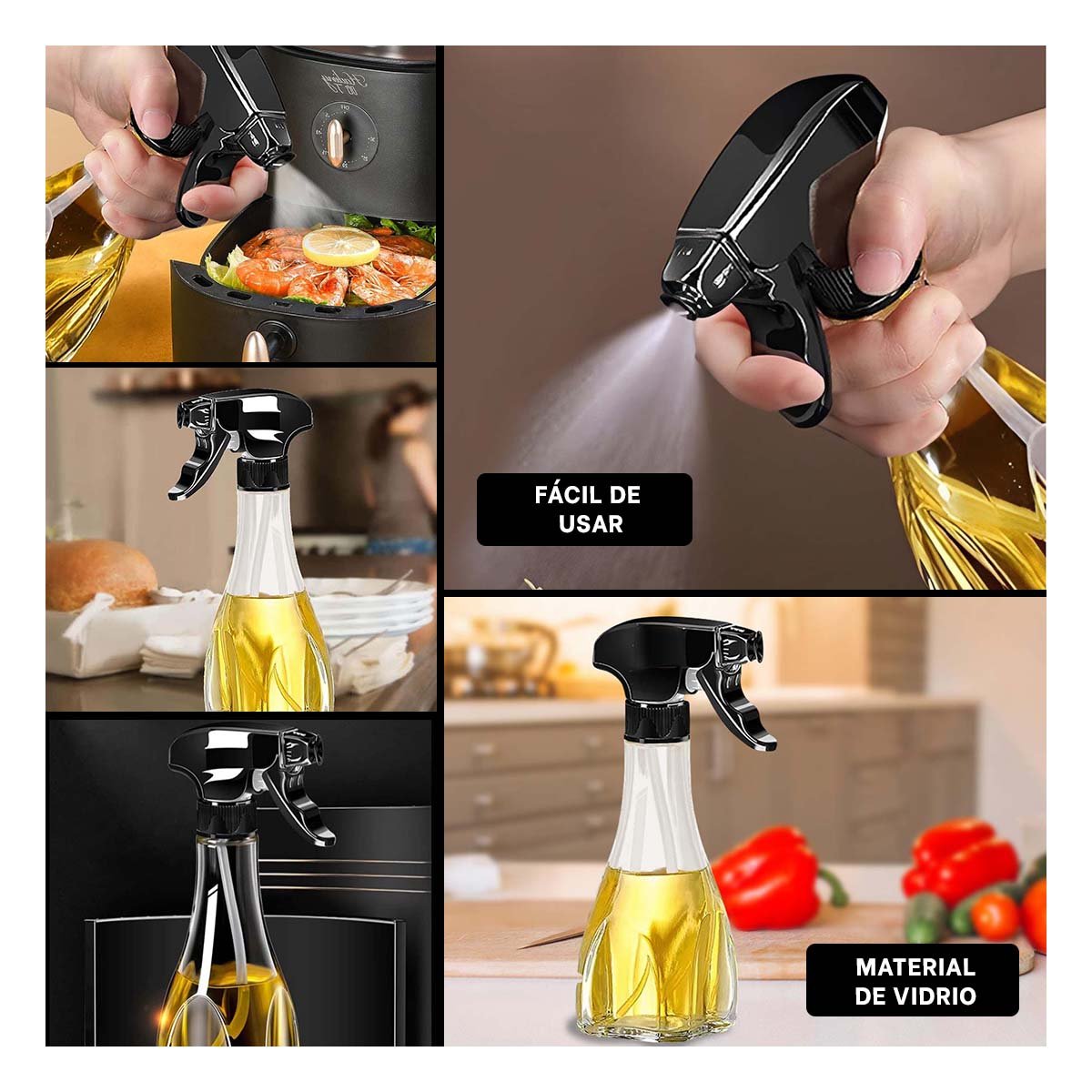 PACK12 ATOMIZADOR DE ACEITE SPRAY 240ML NEGRO PRACTICO Y COMODO MEZCLAR RECETAS Y+PAPEL REGALO - 2