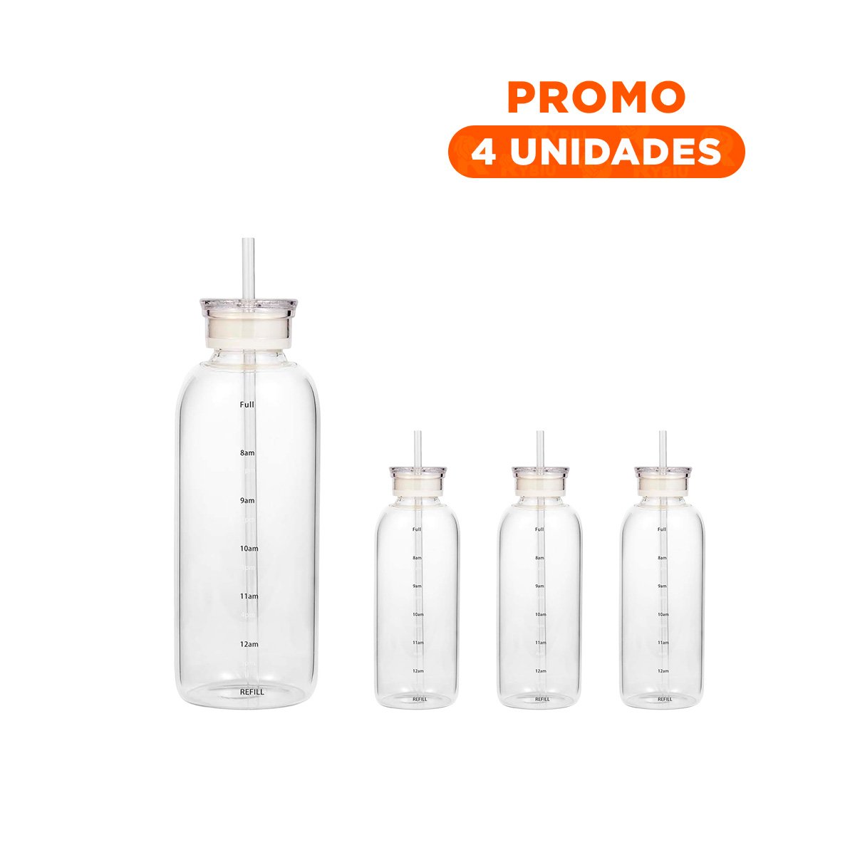 PACK4 BOTELLON DE VIDRIO 750ML TRANSPARENTE CON SORBETE Y CIERRE SEGURO Y+REGALO STICKER - 1
