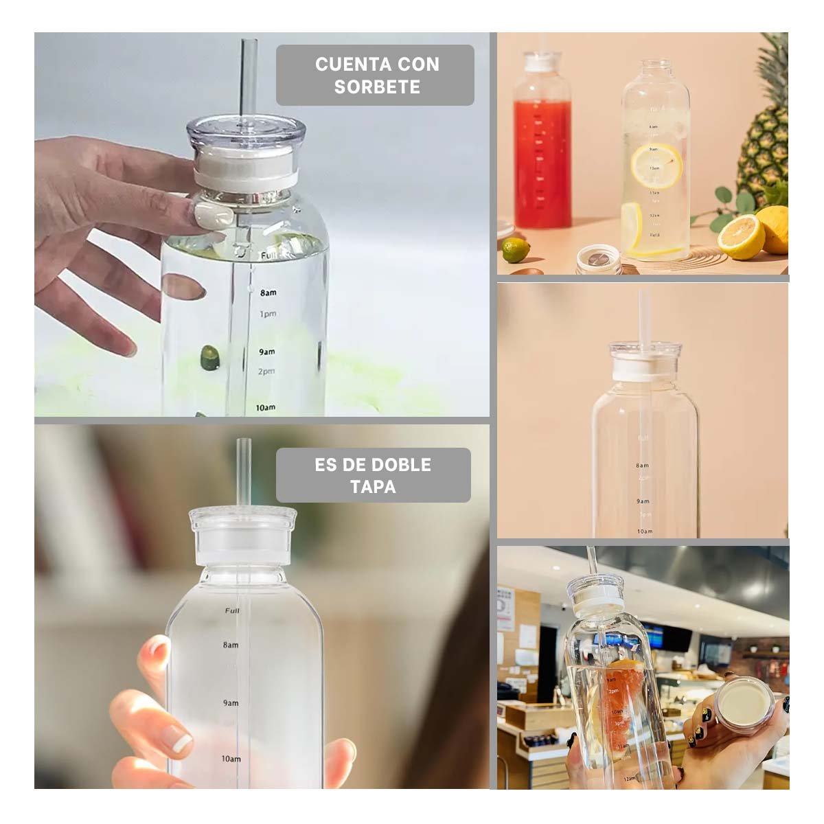 PACK4 BOTELLON DE VIDRIO 750ML TRANSPARENTE CON SORBETE Y CIERRE SEGURO Y+REGALO STICKER - 2
