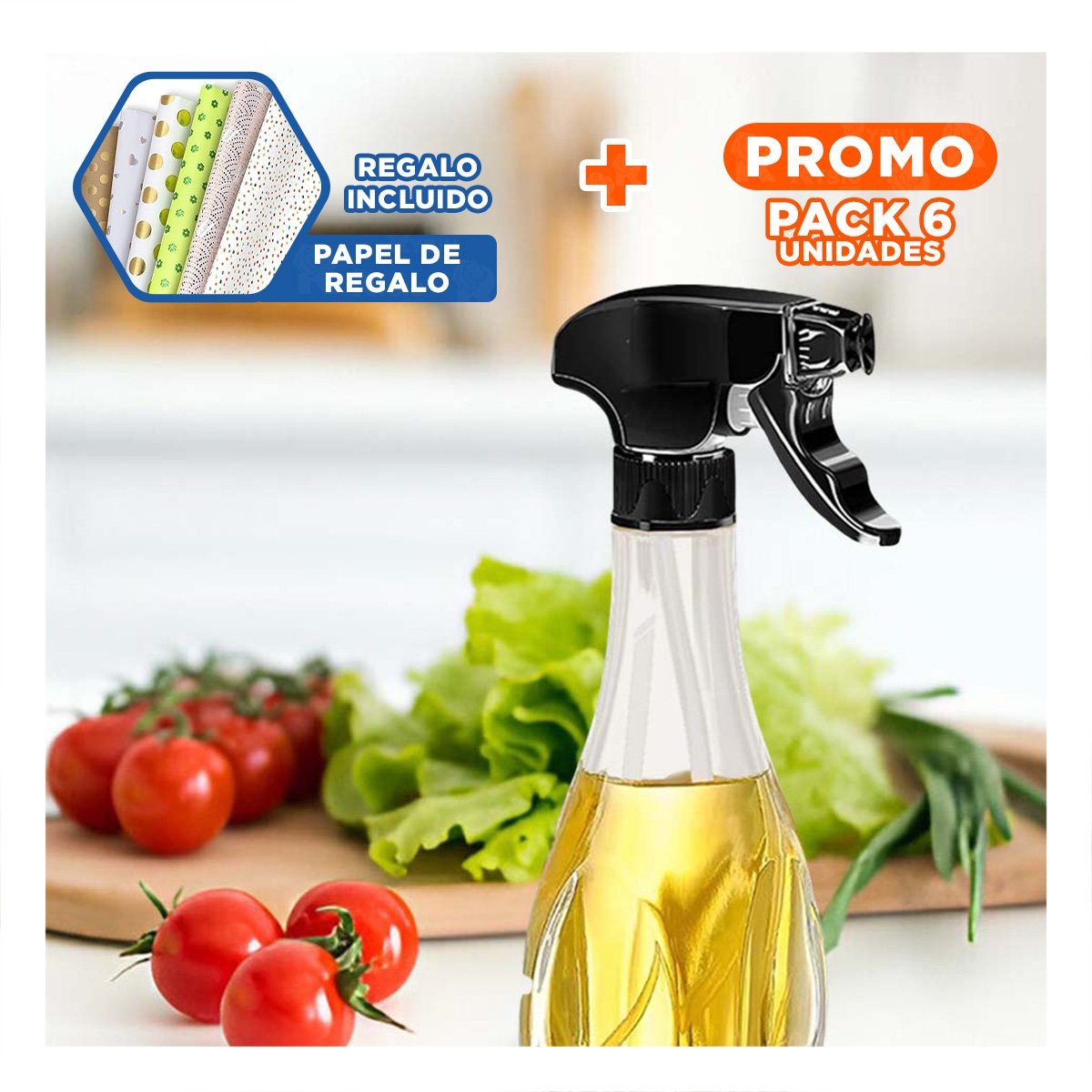 PACK6 APLICADOR DE ACEITE SPRAY 240ML NEGRO COMODO Y FACIL DE LIMPIAR Y+PAPEL REGALO - 1