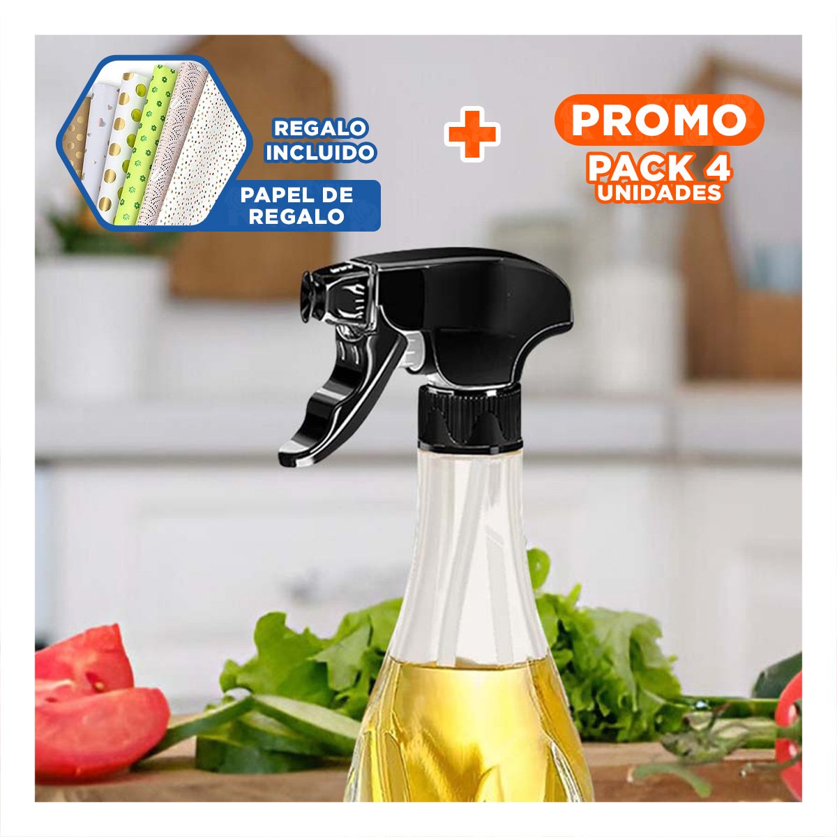 PACK4 APLICADOR DE ACEITE SPRAY 240ML NEGRO FACIL DE USAR Y DURADERO Y+PAPEL REGALO - 1