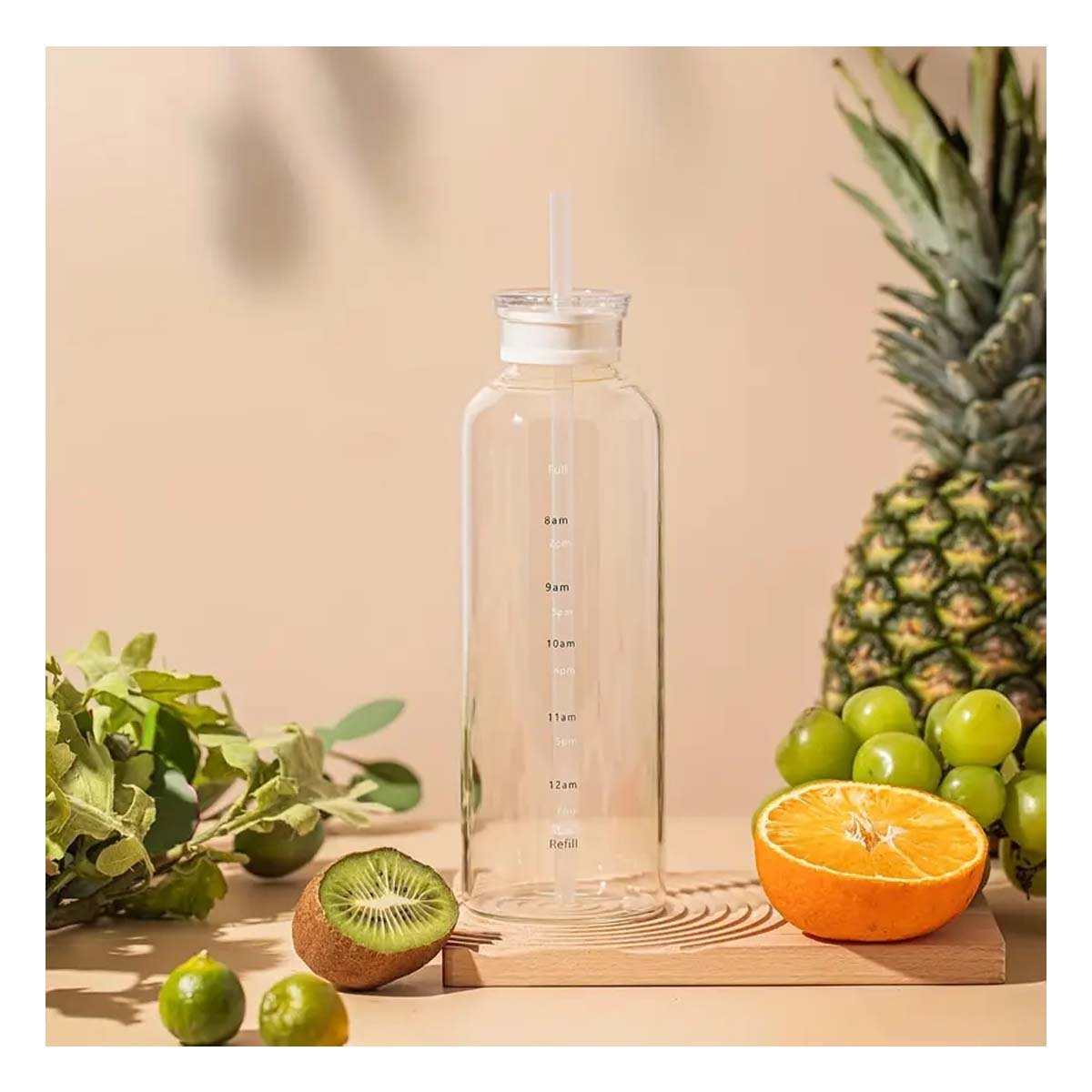 PACK4 BOTELLON DE VIDRIO 750ML TRANSPARENTE CON DOBLE TAPA Y SORBETE - 3