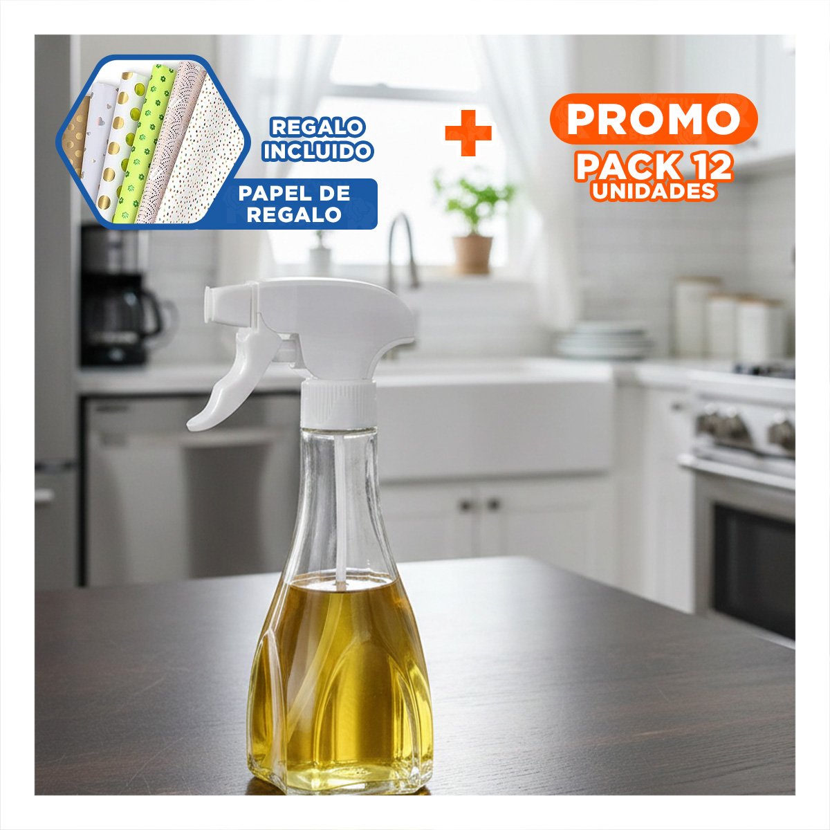 PACK12 APLICADOR DE ACEITE SPRAY 240ML BLANCO PRACTICO Y FUNCIONAL Y+PAPEL REGALO - 1