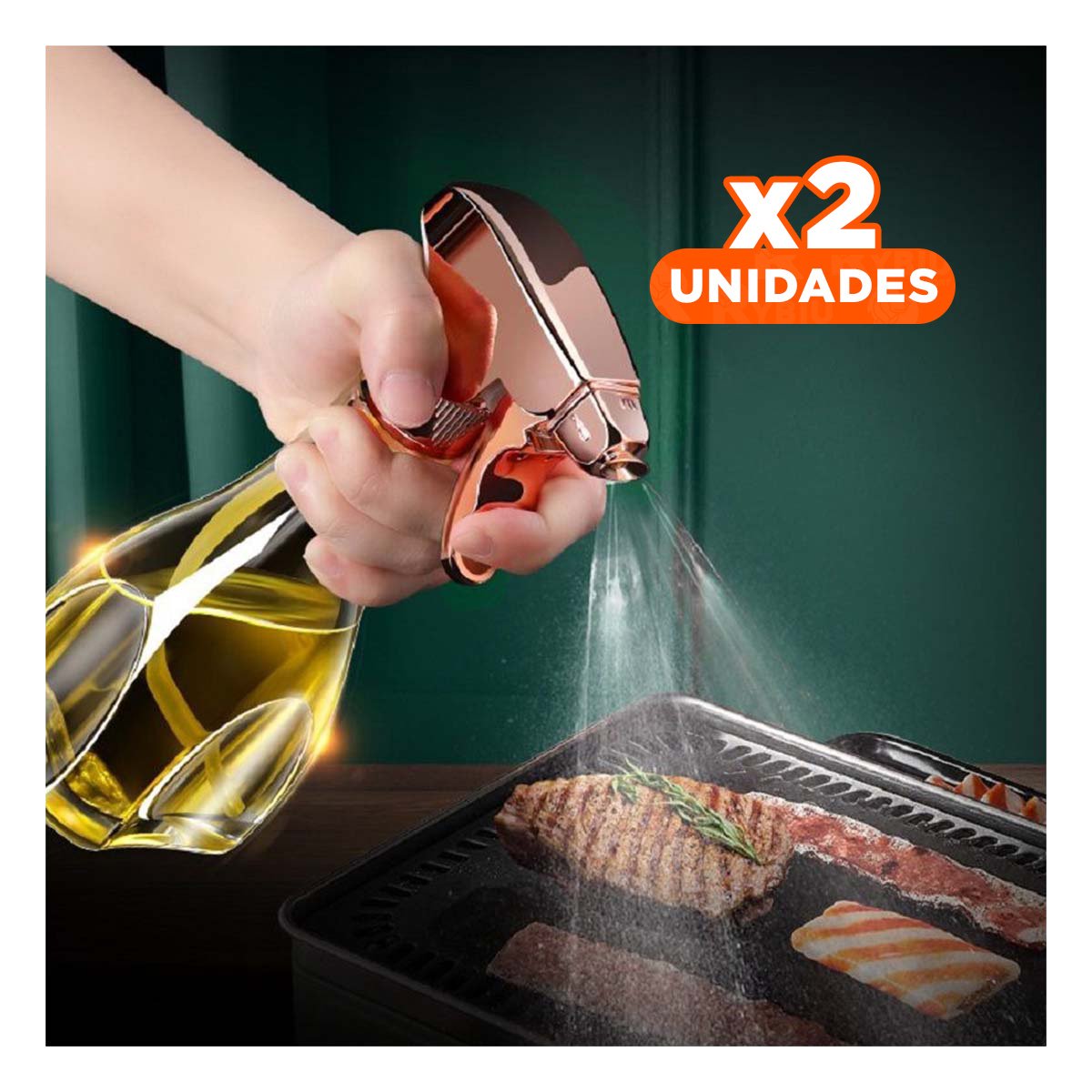 PACK2 CONTENEDOR DE ACEITE SPRAY 240ML ORO ROSA PRACTICO Y DURADERO Y+REGALO STICKER - 1