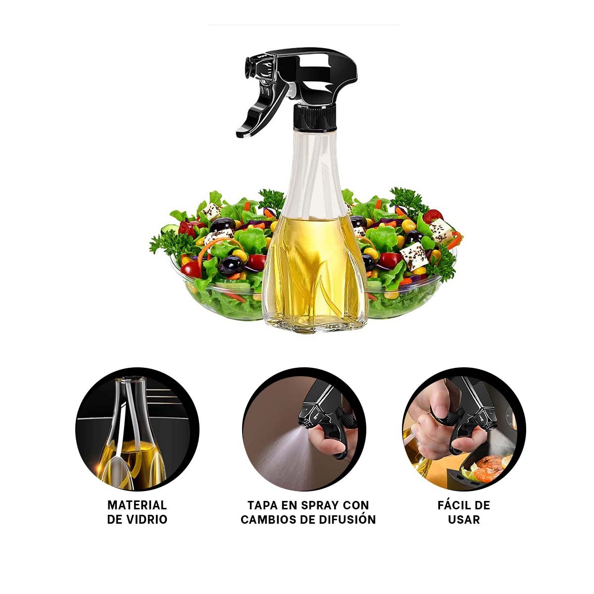 ACEITERA SPRAY 240ML NEGRO PRACTICA Y FACIL DE USAR SAZONAR RECETAS - 3