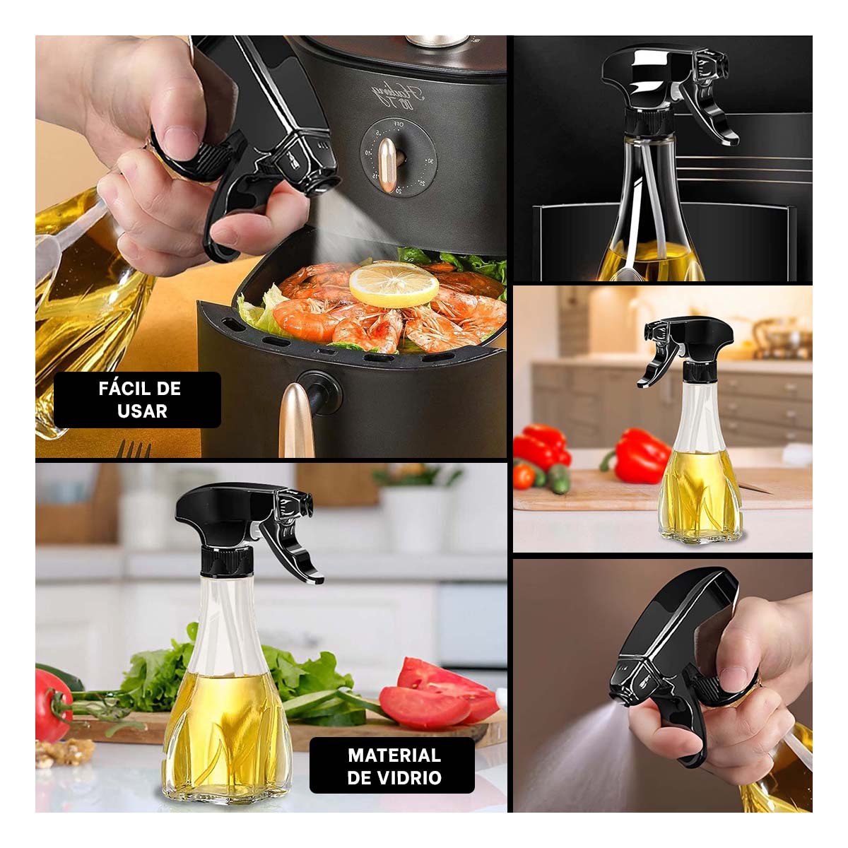 ACEITERA SPRAY 240ML NEGRO PRACTICA Y FACIL DE USAR SAZONAR RECETAS - 5
