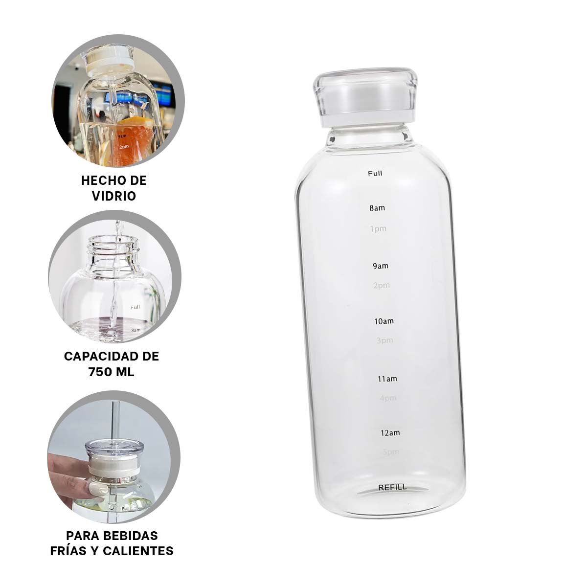 FRASCO DE VIDRIO 750ML TRANSPARENTE CON DOBLE TAPA Y SORBETE INTEGRADO - 3