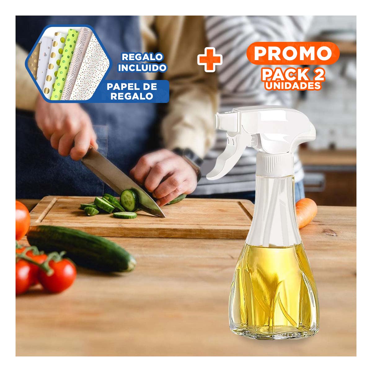 PACK2 CONTENEDOR DE ACEITE SPRAY 240ML BLANCO MODERNO Y RESISTENTE PARA SAZONAR Y+PAPEL REGALO - 1
