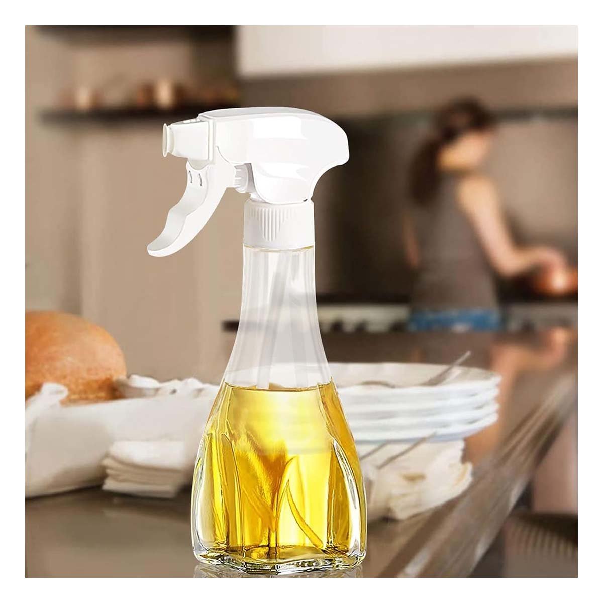 PACK2 CONTENEDOR DE ACEITE SPRAY 240ML BLANCO MODERNO Y RESISTENTE PARA SAZONAR Y+PAPEL REGALO - 2
