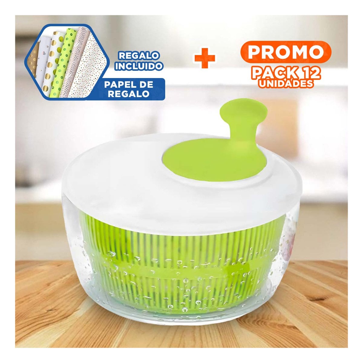PACK12 SPINNER CENTRIFUGADOR VERDE Y BLANCO PRACTICO Y FUNCIONAL Y+PAPEL REGALO - 1