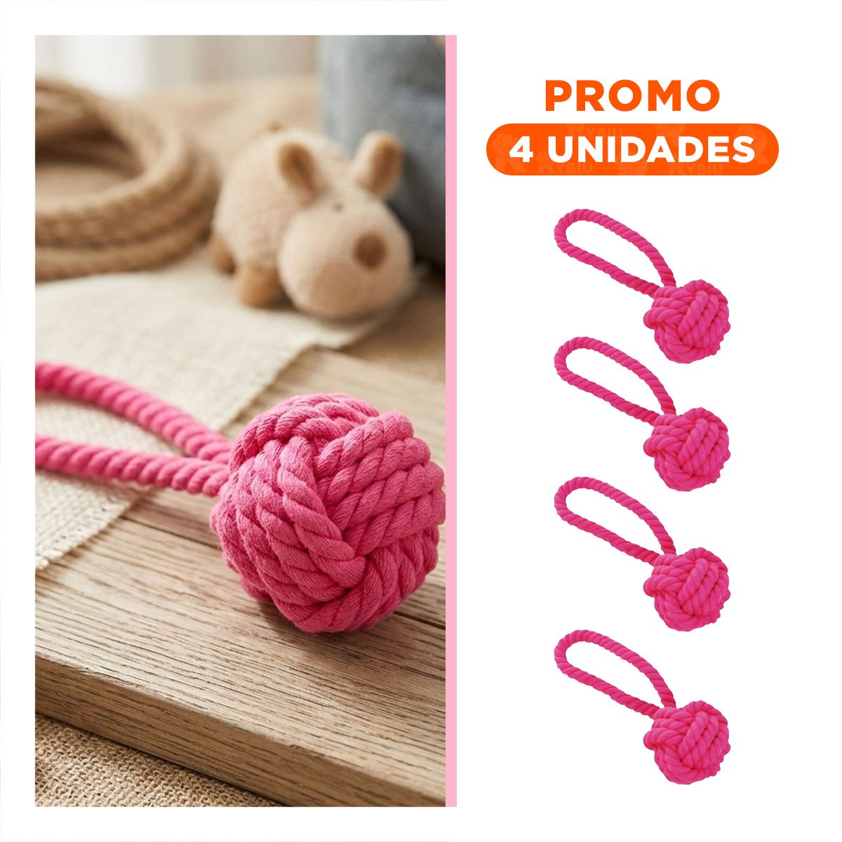 PACK4 TRENZA FUCSIA CON NUDO GRANDE PARA PERROS ACTIVOS EN CASA Y+REGALO STICKER - 1
