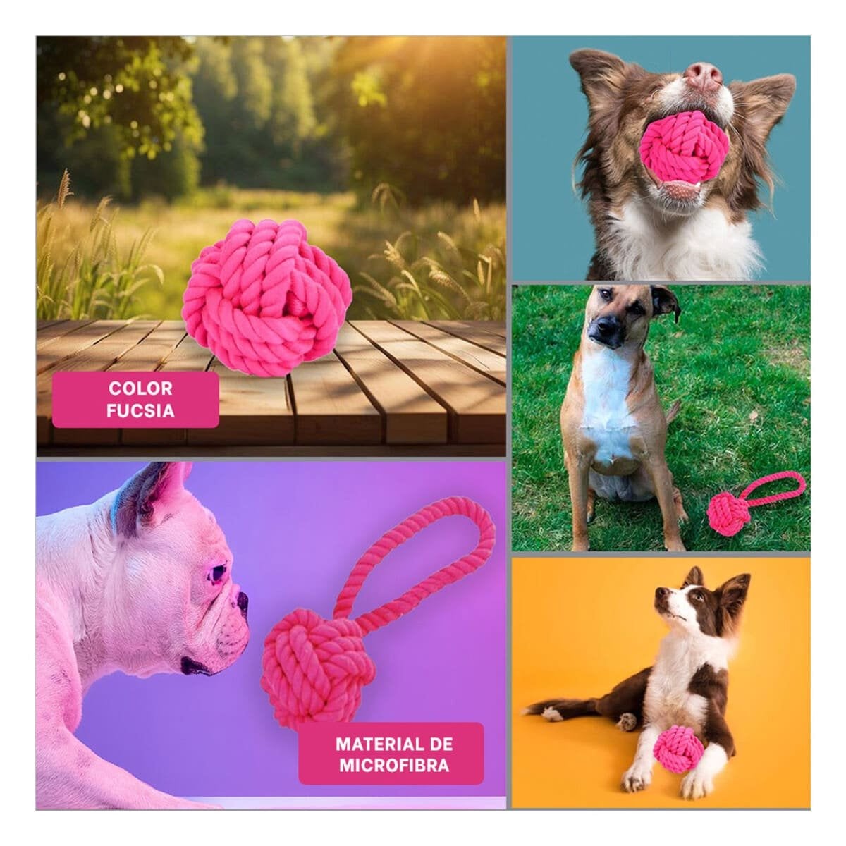 PACK4 TRENZA FUCSIA CON NUDO GRANDE PARA PERROS ACTIVOS EN CASA Y+REGALO STICKER - 2