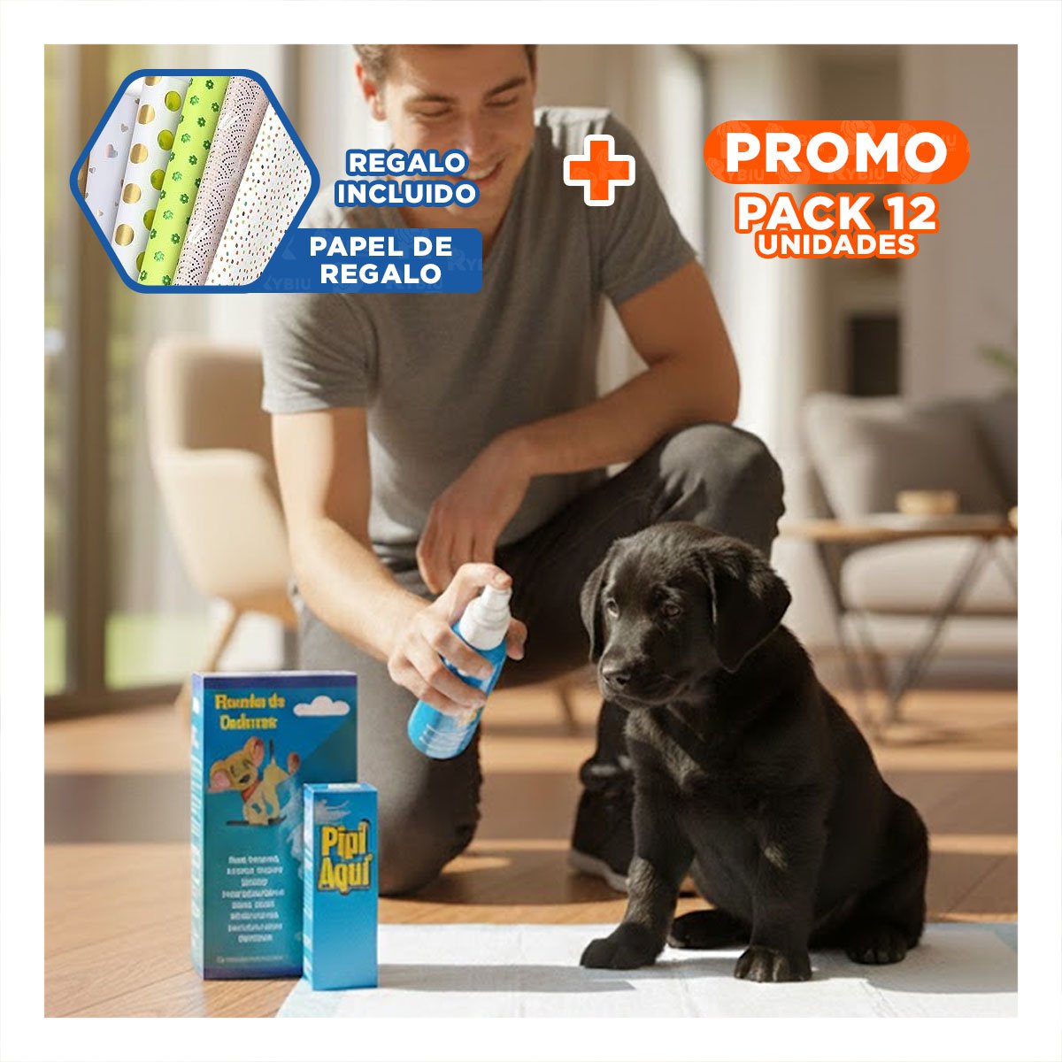 PACK12 PULVERIZADOR DE CONTROL DE COMPORTAMIENTO PARA CACHORROS CELESTE Y+PAPEL REGALO - 1