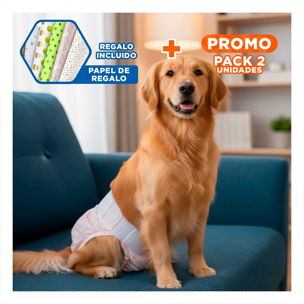 PACK2 PAQUETE HIGIENICO PRACTICO Y FACIL DE ALMACENAR PERRO HEMBRA L ROSADO Y+PAPEL REGALO - 1
