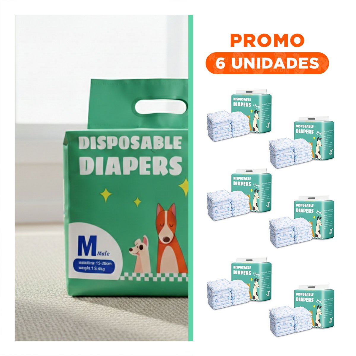 PACK6 CAPA PARA MASCOTAS ACTIVAS Y PASEOS MASCOTA MACHO M VERDE - 1