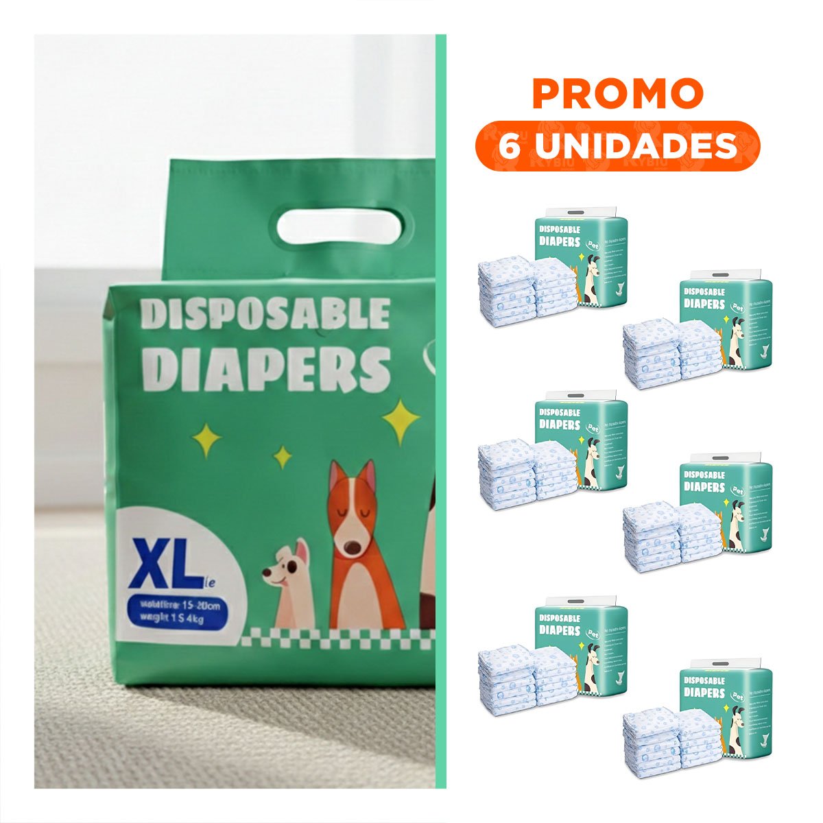 PACK6 FAJA QUE BRINDA PROTECCION HIGIENICA DURANTE TODO EL DIA AL PERRO MACHO XL VERDE - 1