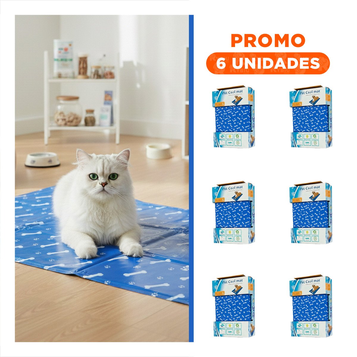PACK6 TAPIZ ESPACIOSO PARA PERRO MEDIANO PATRON HUESITOS 50X90CM L AZUL - 1