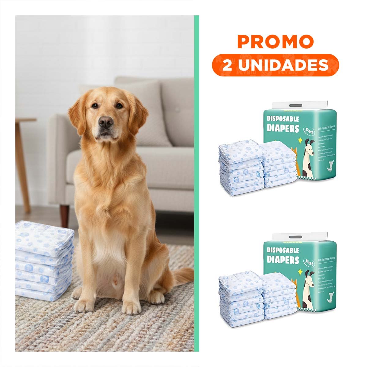 PACK2 PAQUETE SANITARIO CONTIENE VARIAS UNIDADES PARA EL PERRO MACHO XL VERDE - 1