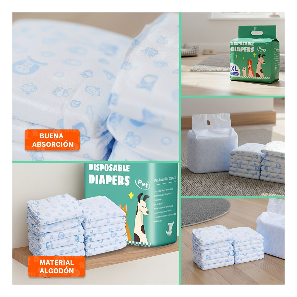 PACK4 FAJA AJUSTABLE Y CONFORTABLE PARA MASCOTAS COMO EL PERRO MACHO XL VERDE Y+REGALO STICKER - 2