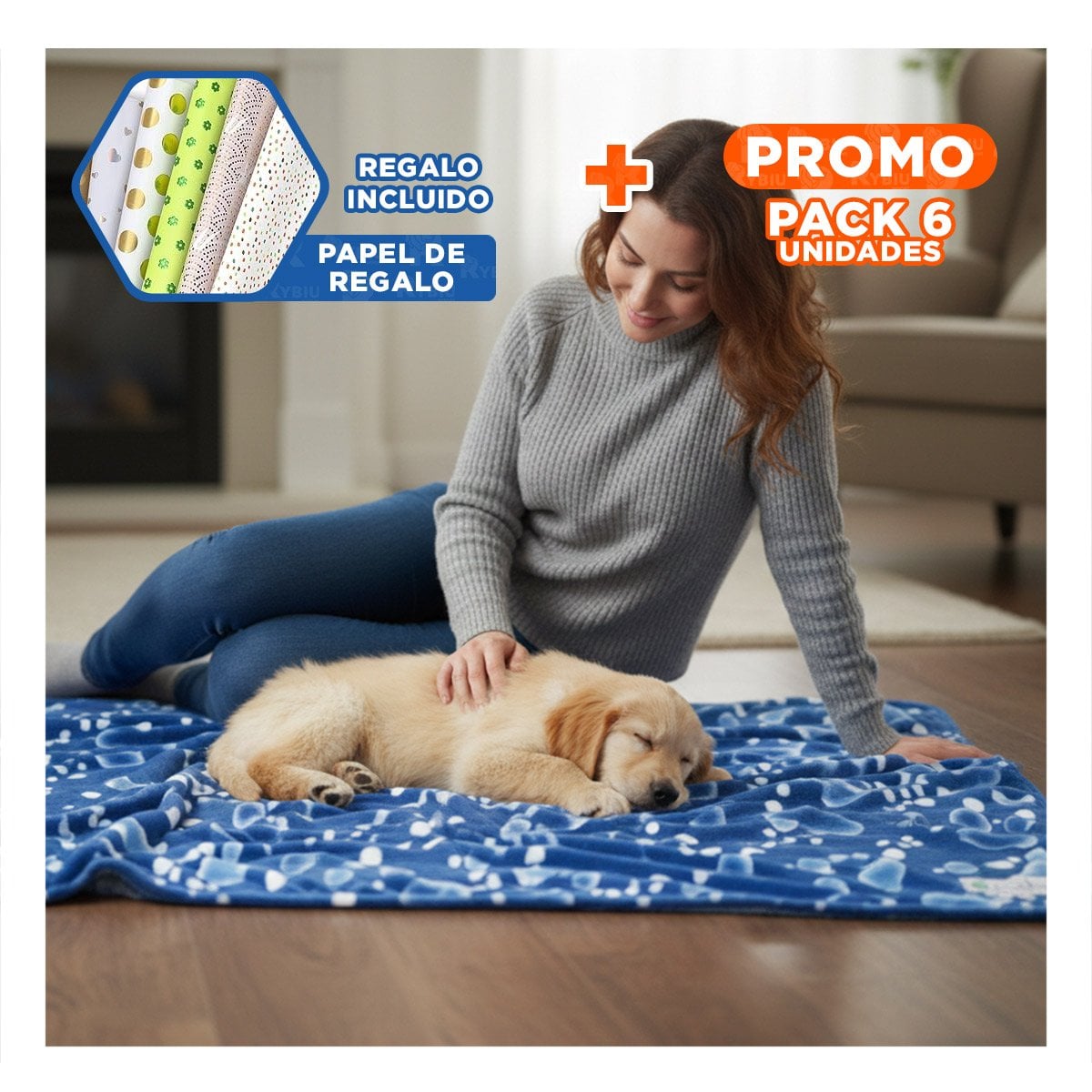 PACK6 ESTERA AMPLIA PARA GATO EN CASA 50X90CM L AZUL ESTILO BURBUJAS Y+PAPEL REGALO - 1